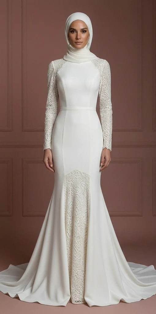 Silk Mermaid Hijab Wedding Dress – Ivory Modern Modest Style Muslim - Image 2