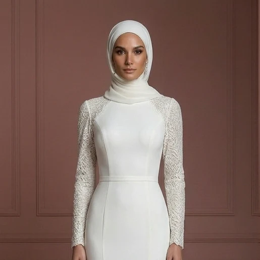 Silk Mermaid Hijab Wedding Dress – Ivory Modern Modest Style Muslim - Image 4