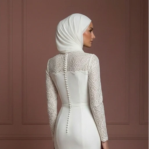 Silk Mermaid Hijab Wedding Dress – Ivory Modern Modest Style Muslim - Image 5