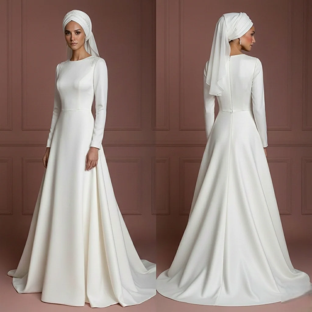 Silk Minimalist Bridal Gown – Ivory Modest Wedding Dress Muslim