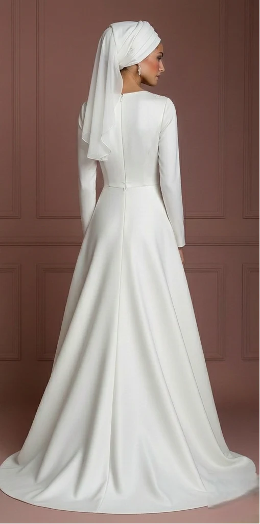 Silk Minimalist Bridal Gown – Ivory Modest Wedding Dress Muslim - Image 3