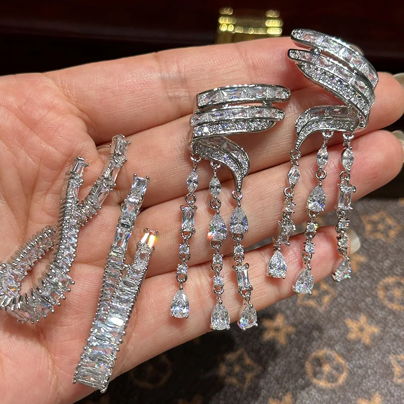 Silver Color CZ Zircon Bridal Earrings Cubic Zirconia Wedding Earring For Women Bride Accessories Dinner Party Dress Jewelry