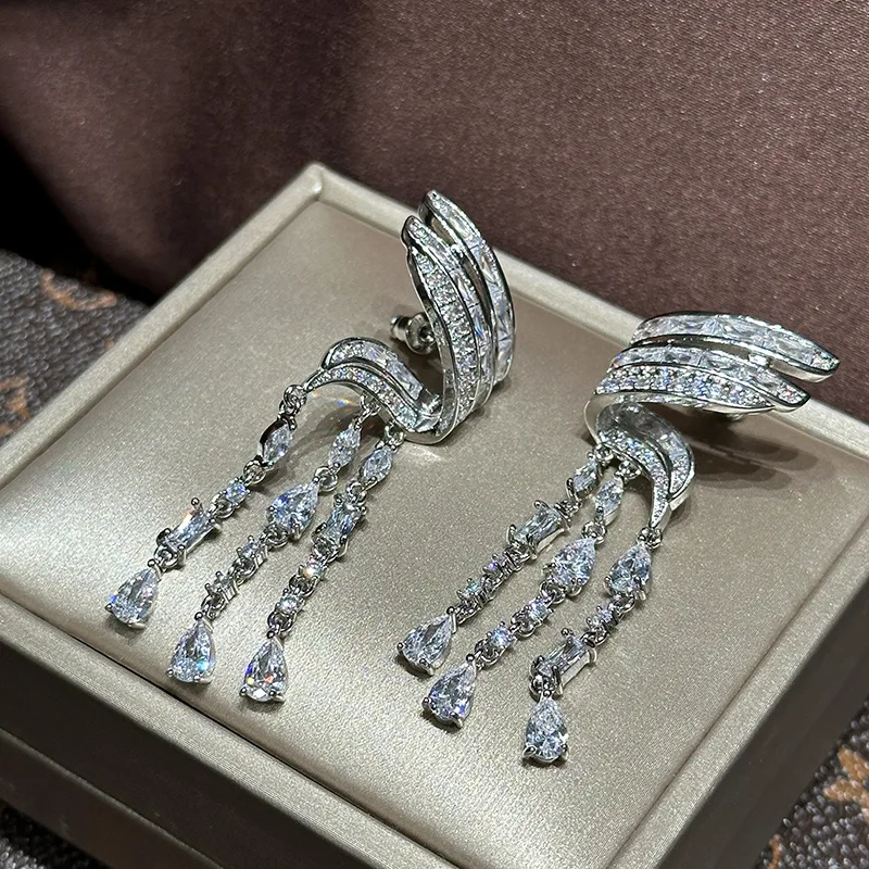 Silver Color CZ Zircon Bridal Earrings Cubic Zirconia Wedding Earring For Women Bride Accessories Dinner Party Dress Jewelry - Image 2