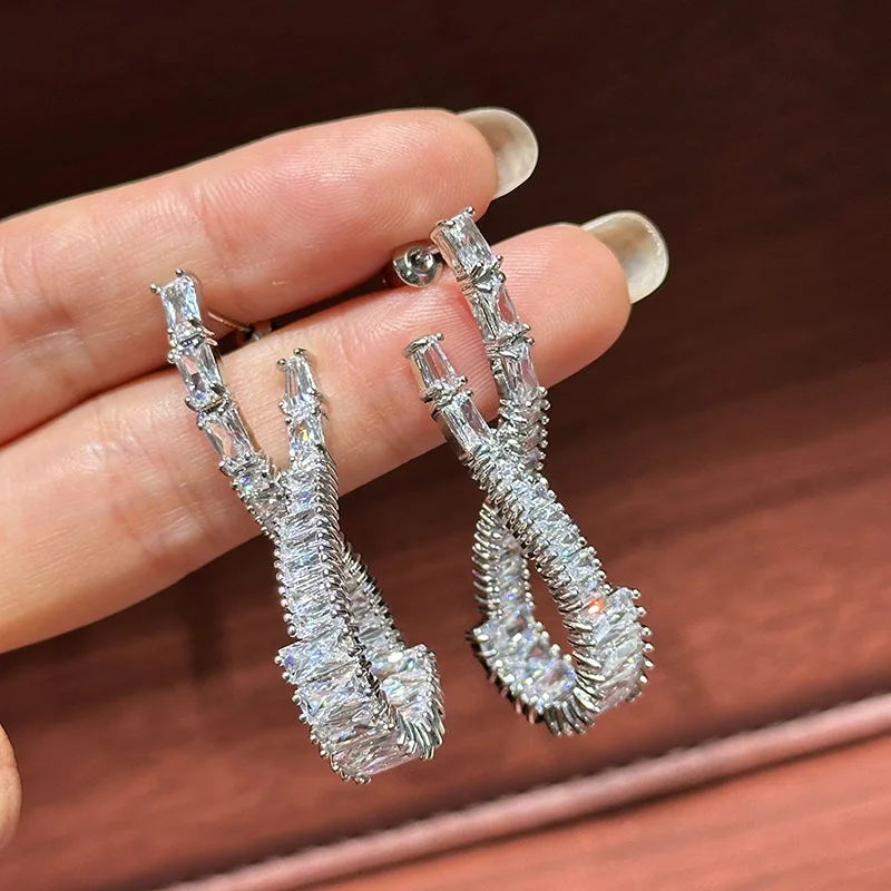 Silver Color CZ Zircon Bridal Earrings Cubic Zirconia Wedding Earring For Women Bride Accessories Dinner Party Dress Jewelry - Image 3