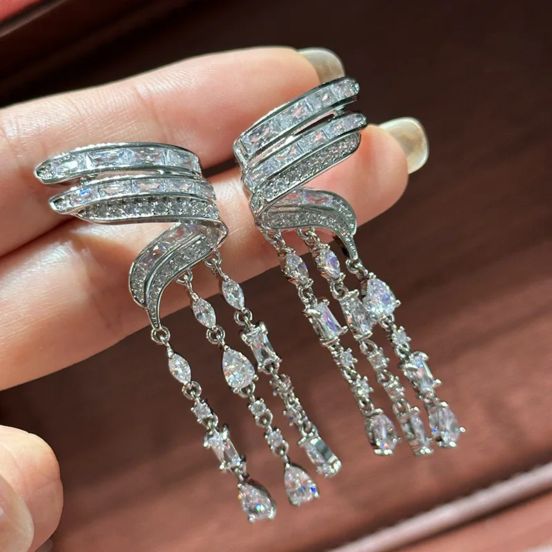 Silver Color CZ Zircon Bridal Earrings Cubic Zirconia Wedding Earring For Women Bride Accessories Dinner Party Dress Jewelry - Image 4
