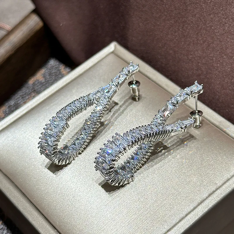Silver Color CZ Zircon Bridal Earrings Cubic Zirconia Wedding Earring For Women Bride Accessories Dinner Party Dress Jewelry - Image 5