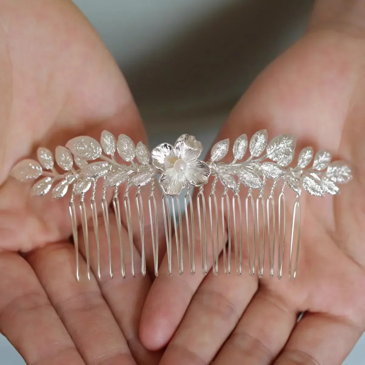 Silver Color Leaf Hair Comb Pin Clip Freshwater Pearl Hairpin For Brides Women Head Pieces Wedding Accessories Bridal Jewelry - Image 6