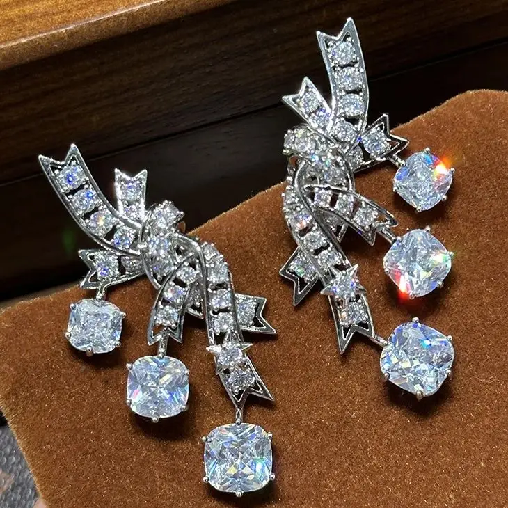 Silver Color Zircon Bridal Earrings CZ Cubic Zirconia Wedding Earring For Brides Bridesmaids Accessories Women Prom Jewelry