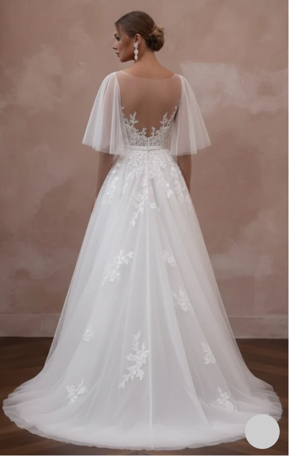 Butterfly Sleeve Wedding Dress Ethereal Long Chiffon Gown - Image 3