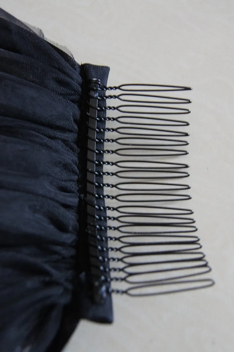 Simple Black 1 Layer Chapel Length Bridal Veil Cut Edge with Metal Comb Soft Tulle - Image 4