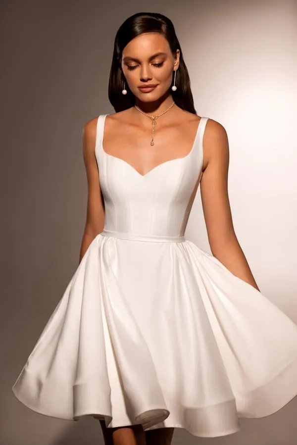 Simple Elegant Wedding Dresses V-Neck A-Line Mini Backless Bridal Gowns Pleats Bride Dress Solid - Image 2