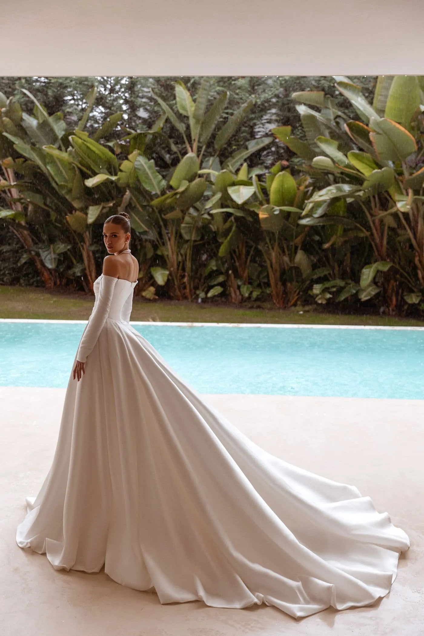 Simple Satin A Line Wedding Dresses Women Sexy Off The Shoulder Bride Gowns Boat Neck Long Sleeve Customized Vestido De Novia - Image 2