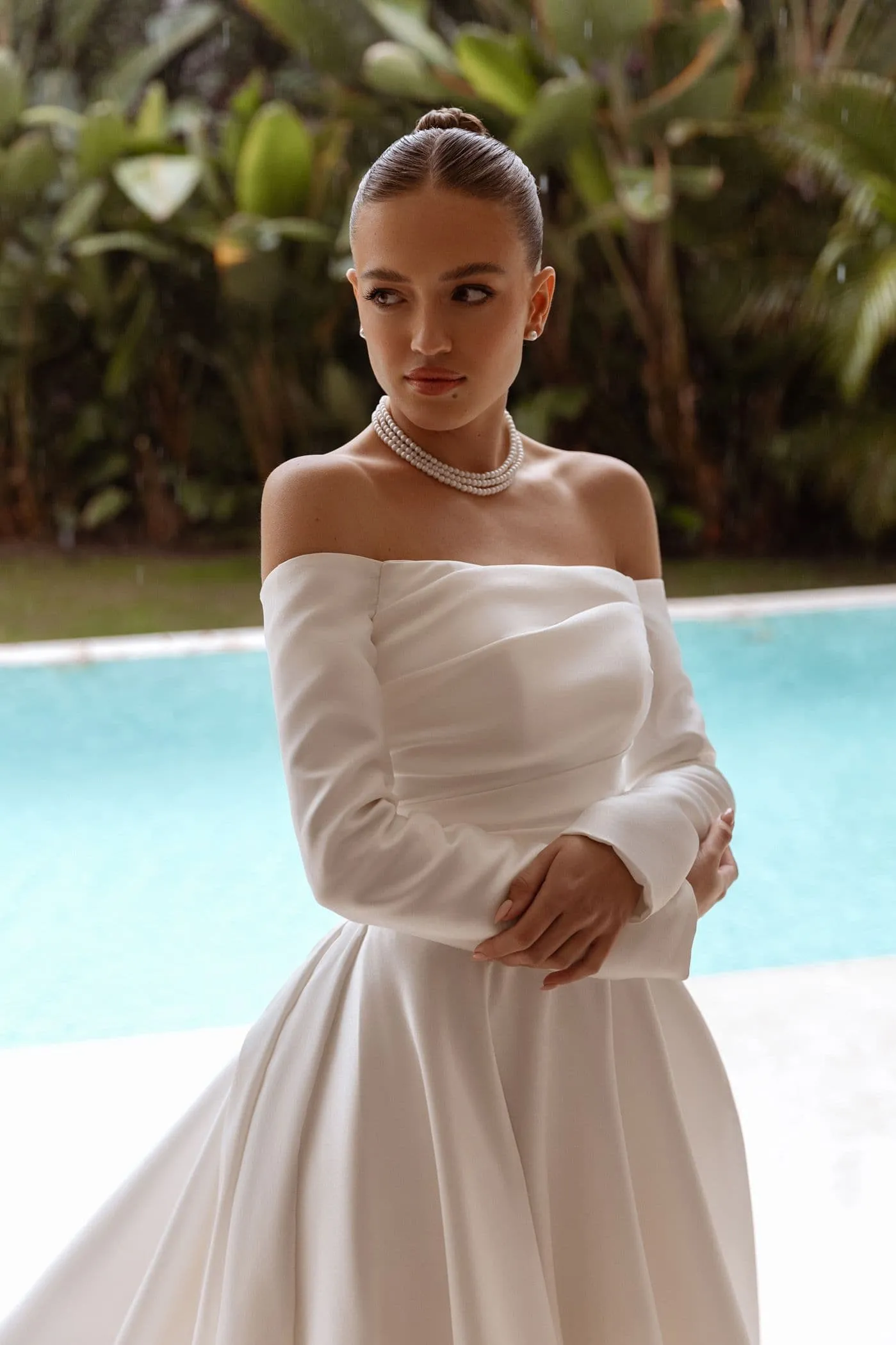 Simple Satin A Line Wedding Dresses Women Sexy Off The Shoulder Bride Gowns Boat Neck Long Sleeve Customized Vestido De Novia - Image 3