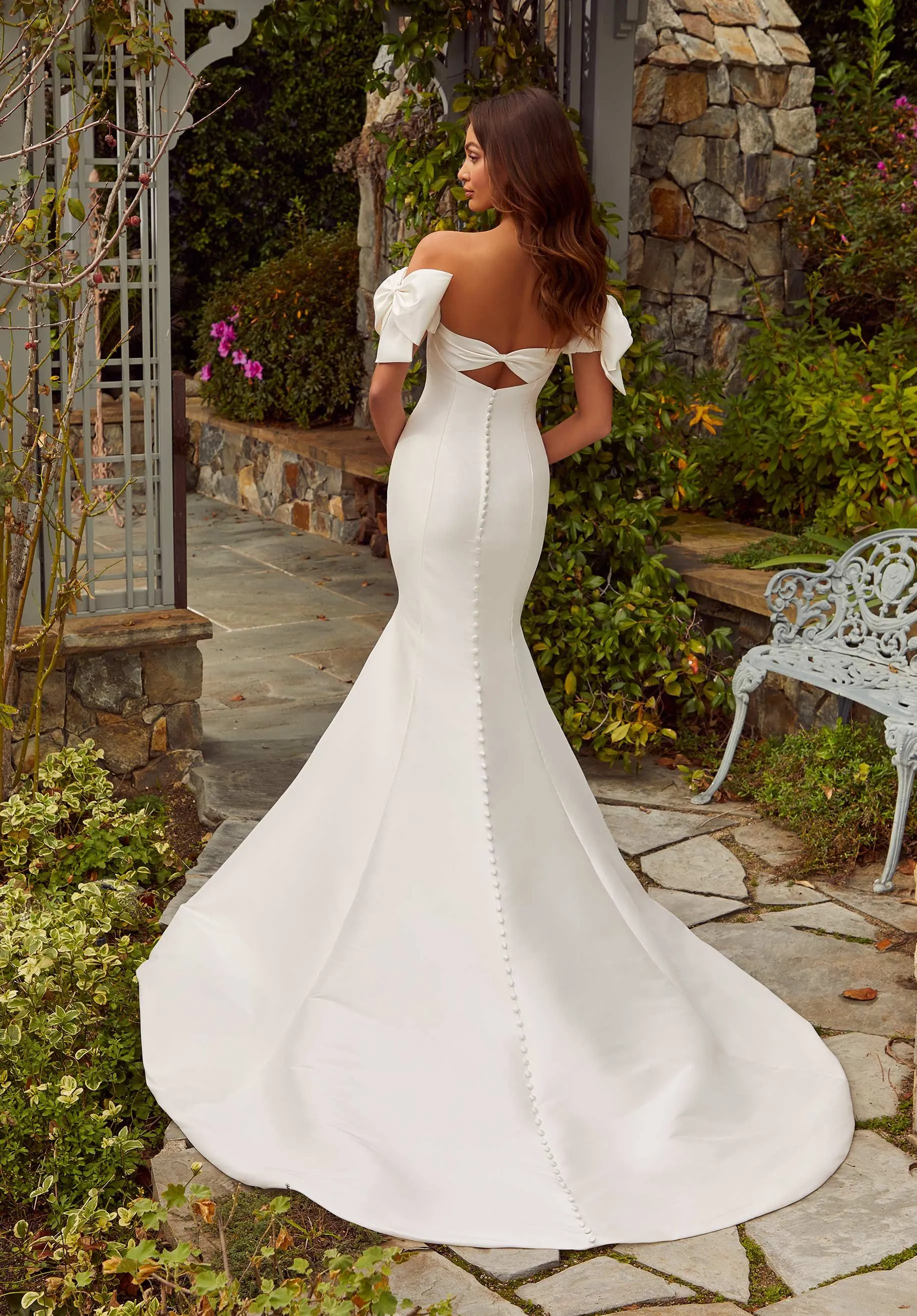 Simple Satin Wedding Dresses with Bow Sleeves Bridal Gowns Keyhole Back Satin mermaid Sweep Vestidos De Novia - Image 2