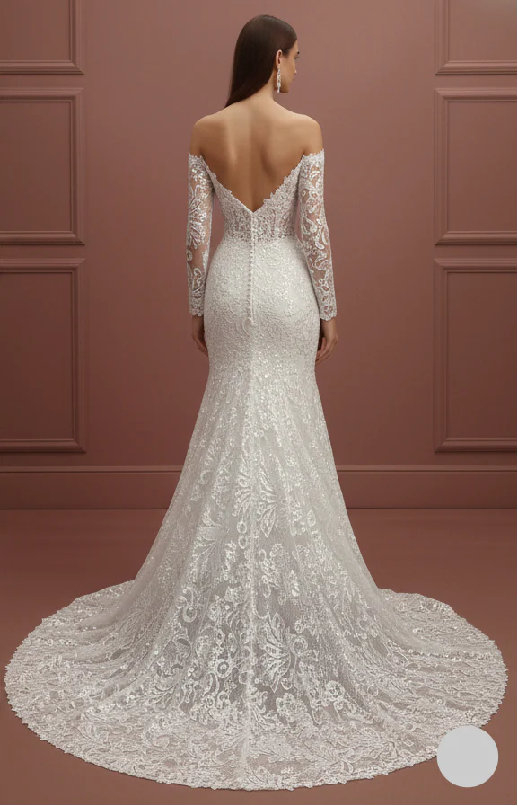 Classic Train Wedding Dress Long Cathedral Length Embroidery - Image 3