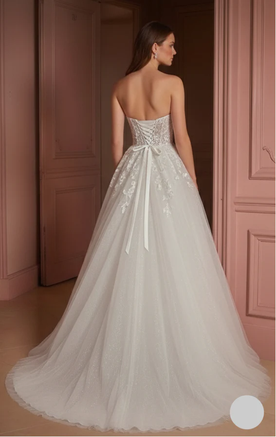 Classic Ball Gown Wedding Dress Strapless Tulle Princess - Image 3