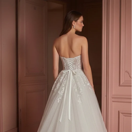 Classic Ball Gown Wedding Dress Strapless Tulle Princess - Image 5