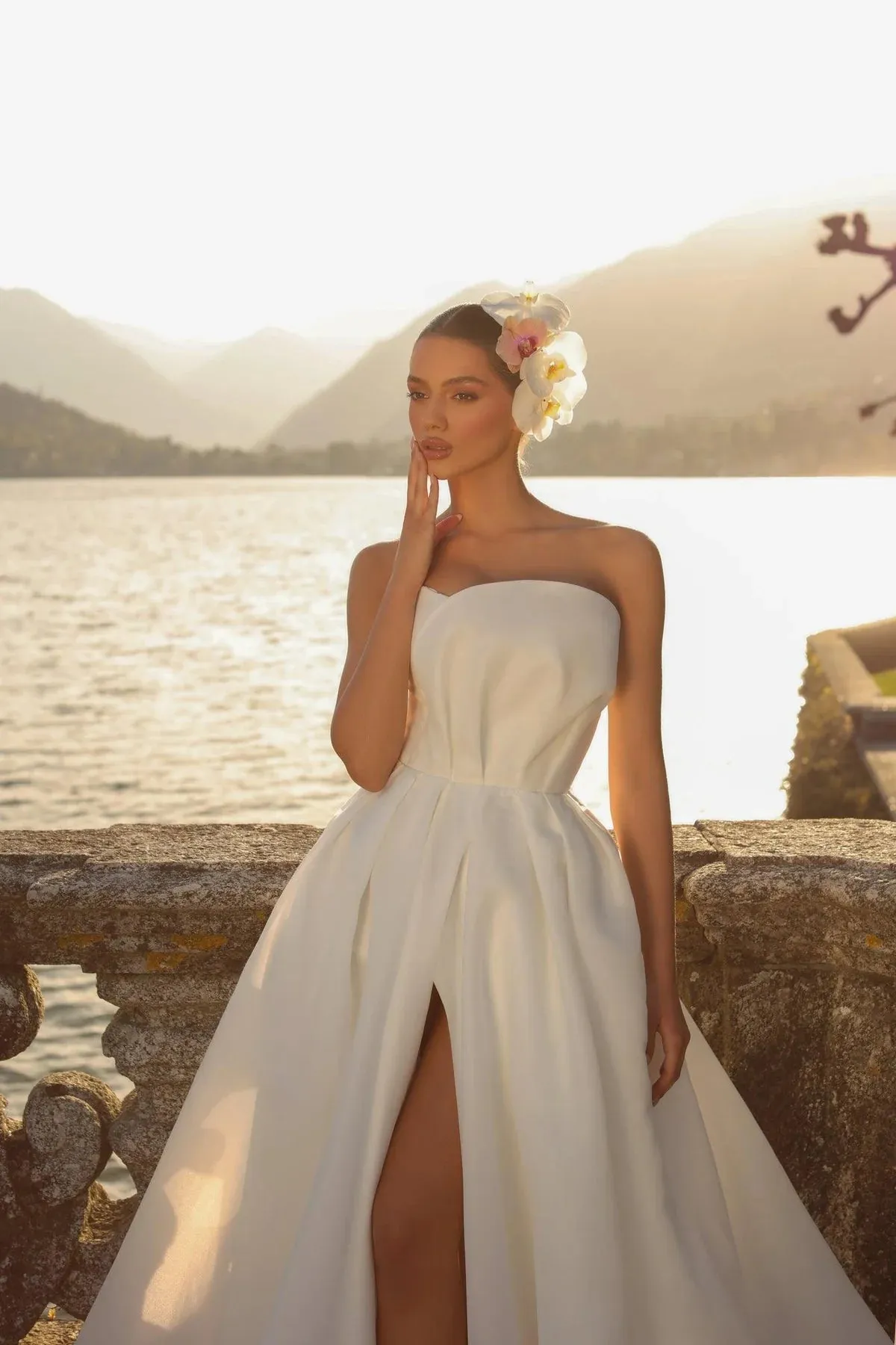 Simple Strapless A-Line Wedding Dresses High Split Sleeveless Sweep Train Bridal Gowns Vestidos De Noiva - Image 3