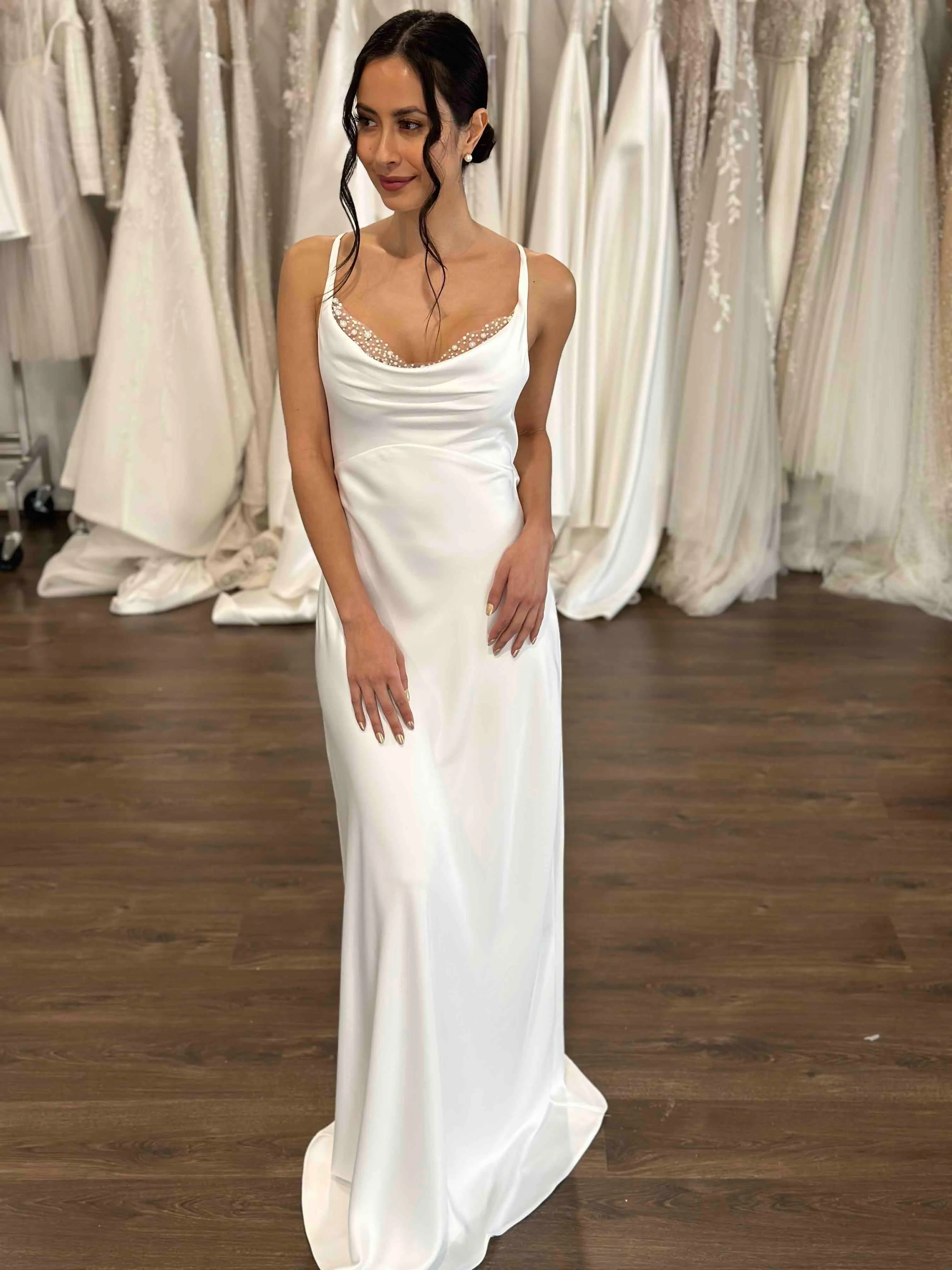 Pearl beaded lace detail with Adjustable straps Bridal Gown Vestido De Novia Satin Skirt Bow Wedding Dress Court Train Dress - Image 6