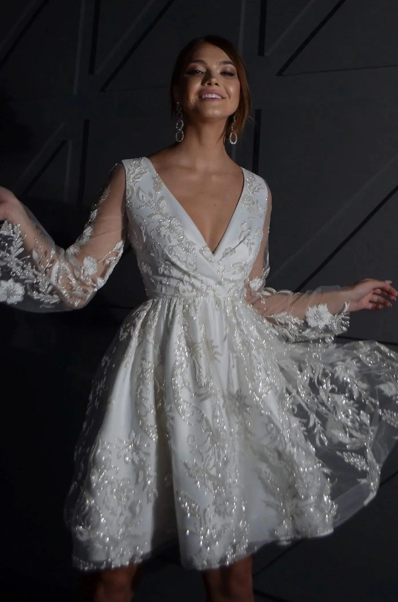 Long-Sleeve Lace Wedding Dress Vestido De Novia Satin Mermaid Princess Bridal Gown Bow Simple Court Train Dress