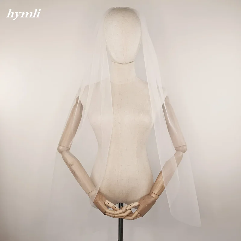 Simple Wedding Veil Ivory Soft Tulle, Single Tier Rounded Edge with Metal Comb - Image 2