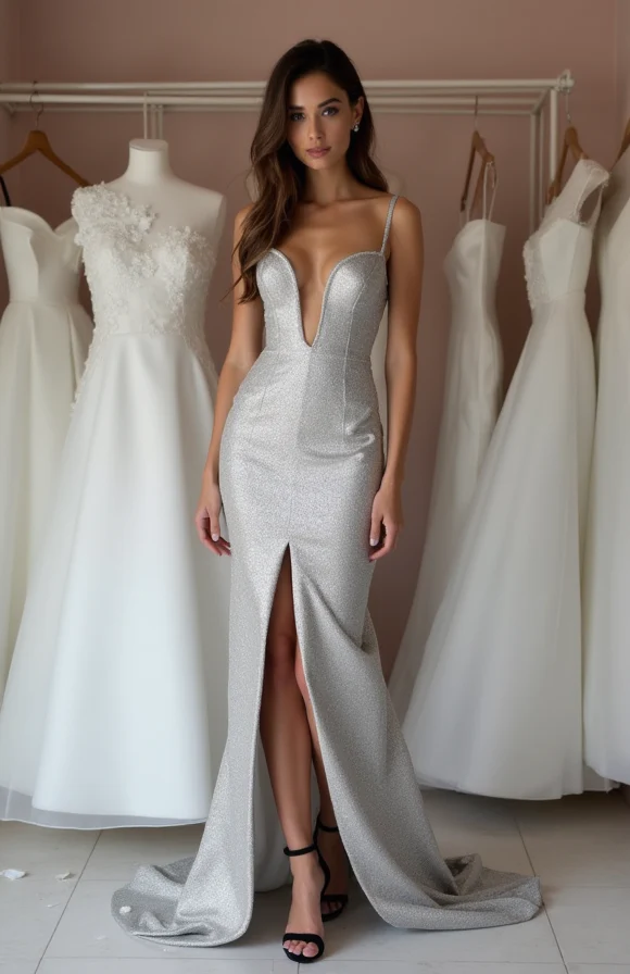 Simple White A-Line Bridal Gown with Satin Finish and Sleek Modern Fit - Image 2