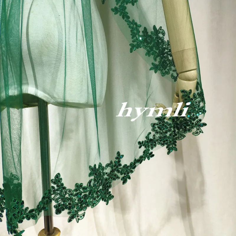 Single-Layer Dark Green Veil Sequin Lace Appliqué & Metal Comb, Personalized Choice – Distinctive Wedding Style - Image 5