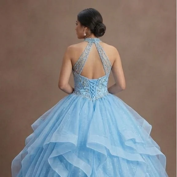Sky Blue Quinceañera Gown with Sparkling Tulle Skirt - Image 5