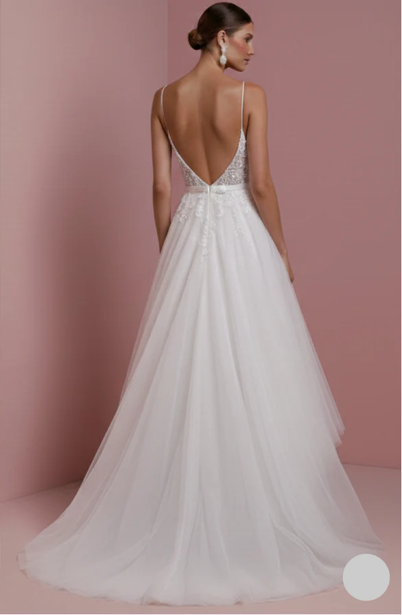 Retro Wedding Dress 1950s Style Lace Long Illusion Neckline - Image 3
