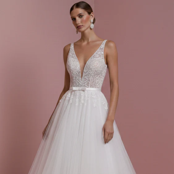 Retro Wedding Dress 1950s Style Lace Long Illusion Neckline - Image 4