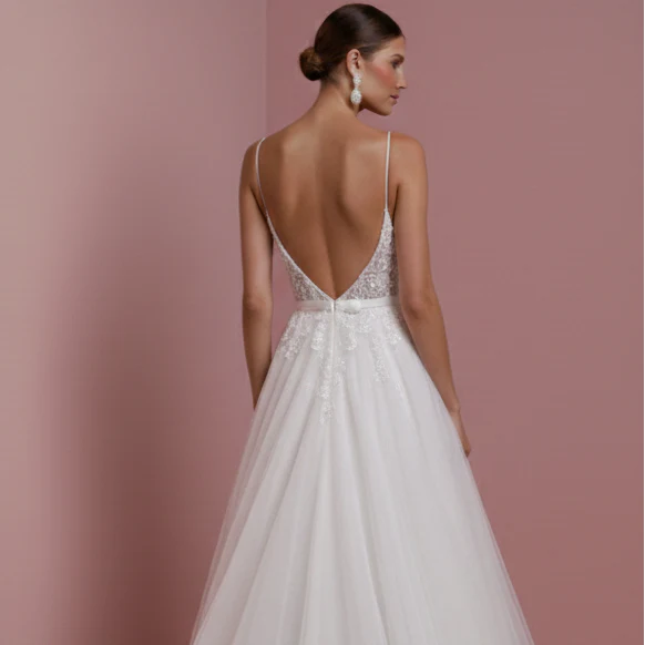 Retro Wedding Dress 1950s Style Lace Long Illusion Neckline - Image 5