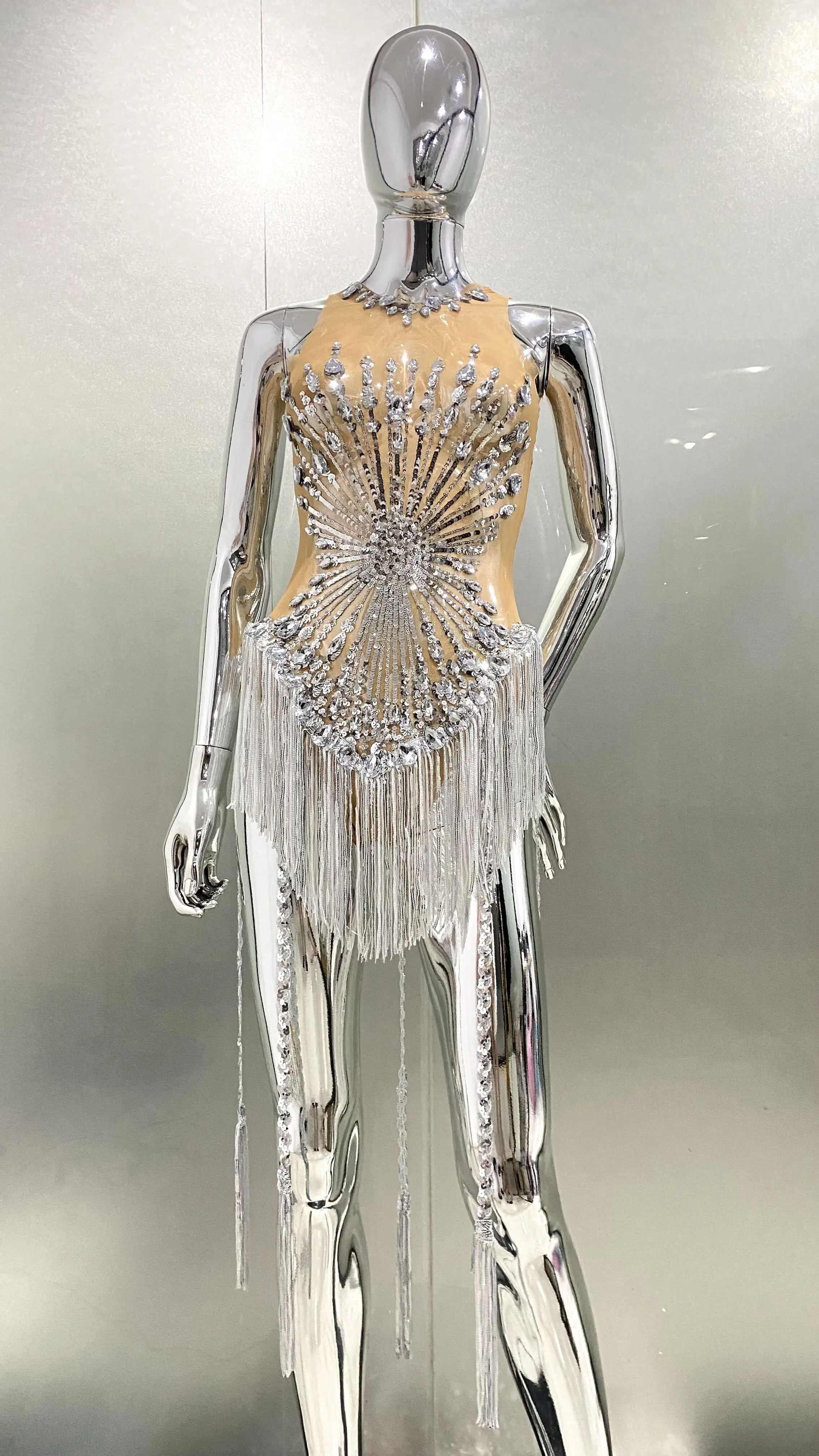 Sliver Sequins Shining Diamonds Long Tassel Sleeveless Mini Dress Evening Dress Woman Birthday Party Outfit - Image 5