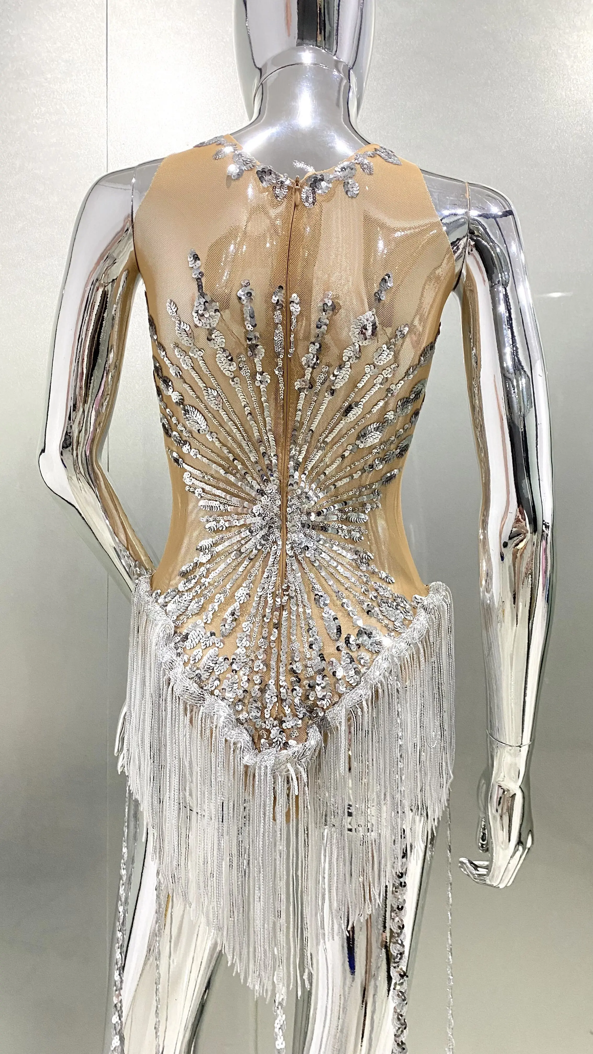 Sliver Sequins Shining Diamonds Long Tassel Sleeveless Mini Dress Evening Dress Woman Birthday Party Outfit - Image 6