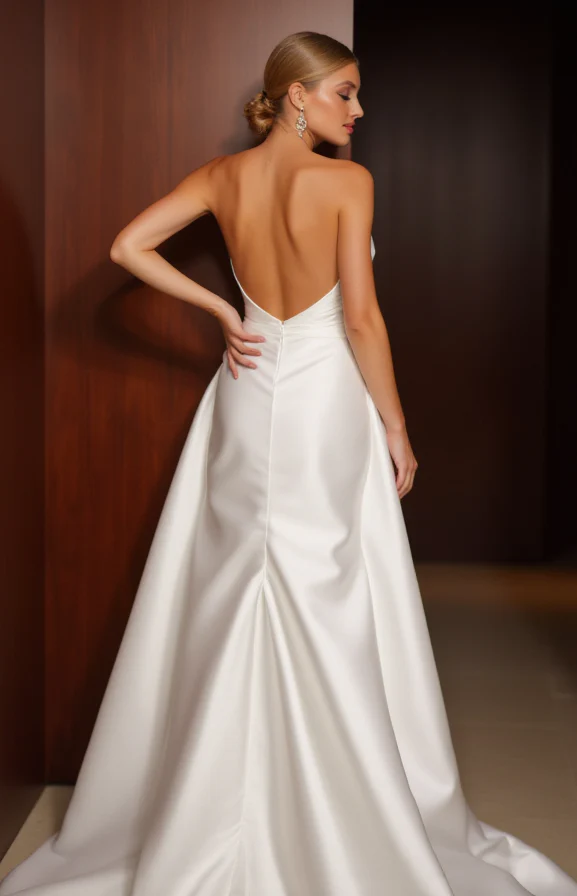 Soft A-Line White Wedding Gown with a Chiffon Overlay for a Light Feel - Image 3