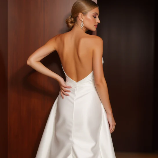 Soft A-Line White Wedding Gown with a Chiffon Overlay for a Light Feel - Image 5