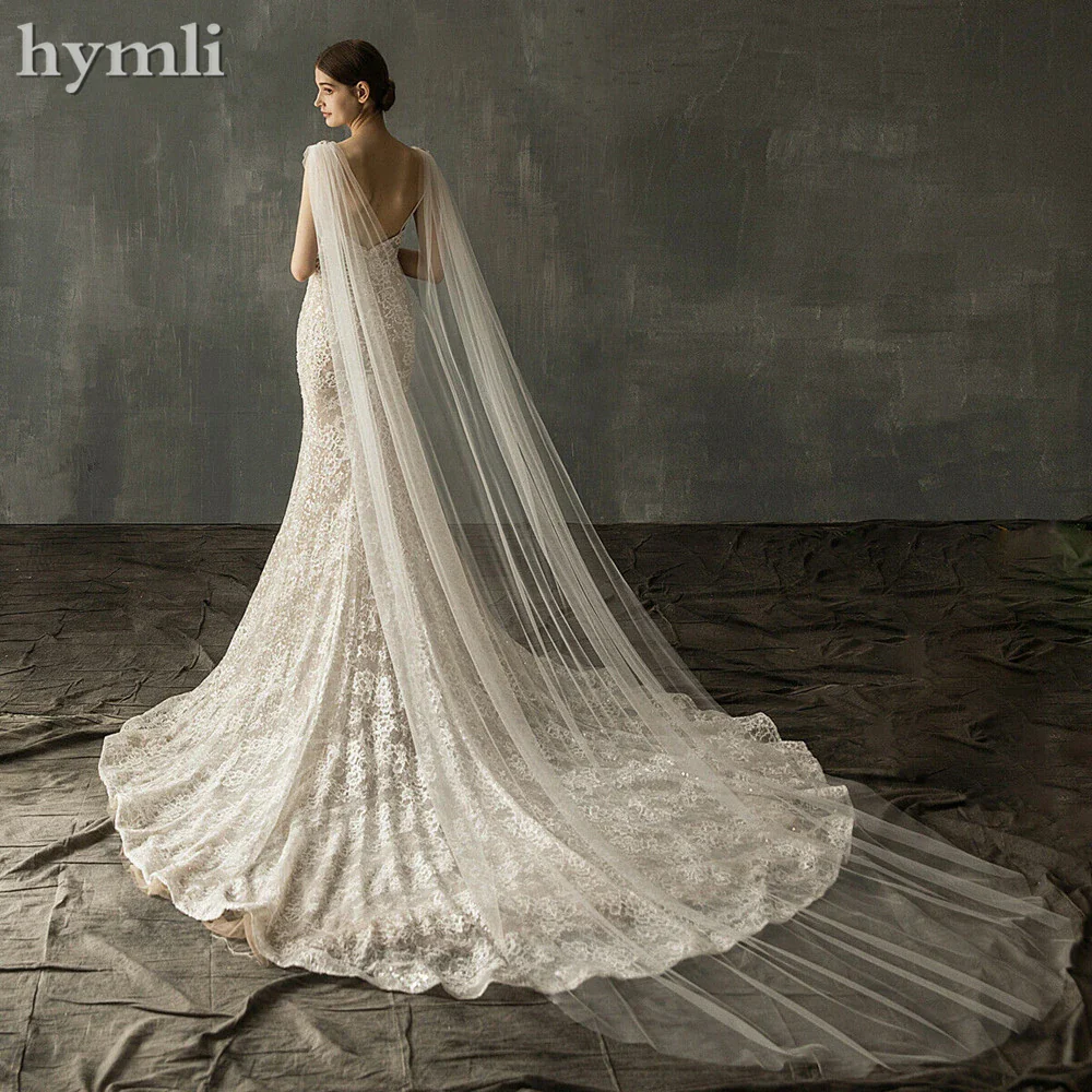 Soft Bridal Cape Veil with Diamond Appliques on Shoulder Wedding Cloak Elegant Bridal Accessory - Image 3