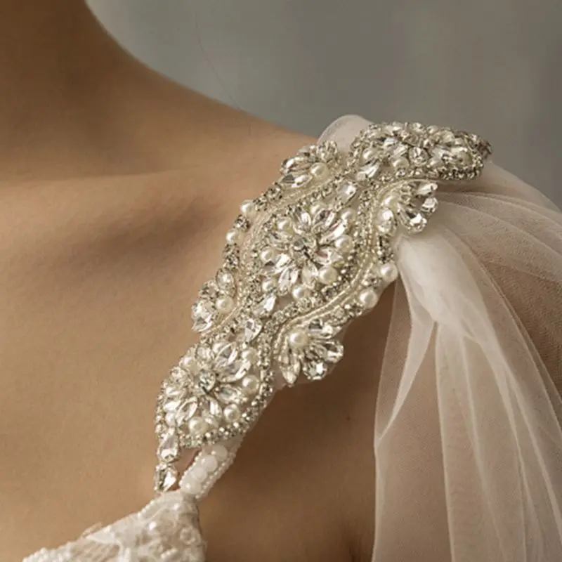 Soft Bridal Cape Veil with Diamond Appliques on Shoulder Wedding Cloak Elegant Bridal Accessory - Image 5