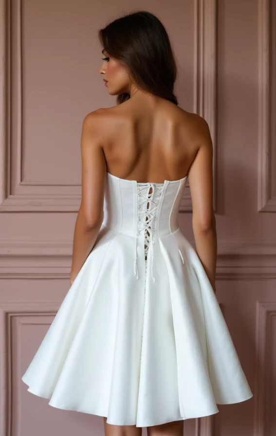 Sophisticated Mini Short Wedding Dress with a High Neckline for a Chic and Modest Look - Image 3