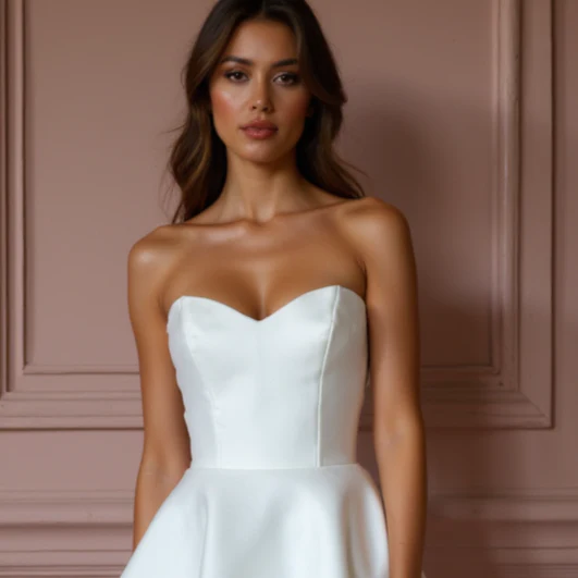 Sophisticated Mini Short Wedding Dress with a High Neckline for a Chic and Modest Look - Image 4