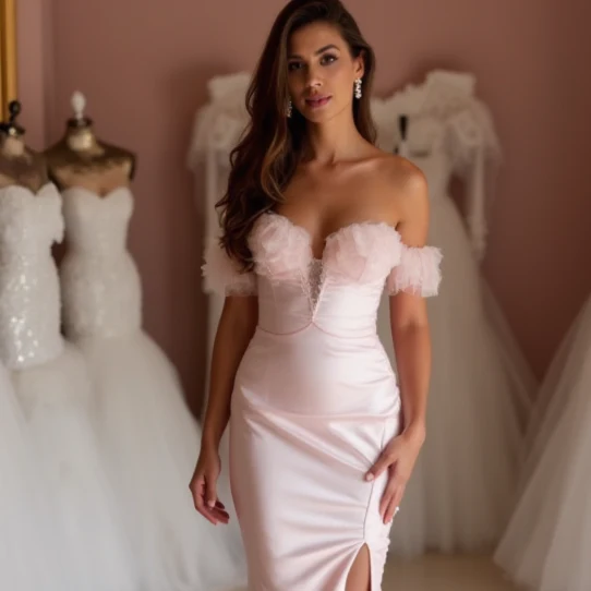 Sophisticated Pink Evening Dress & Prom Dress with Long Train for Maximum Drama - Image 4