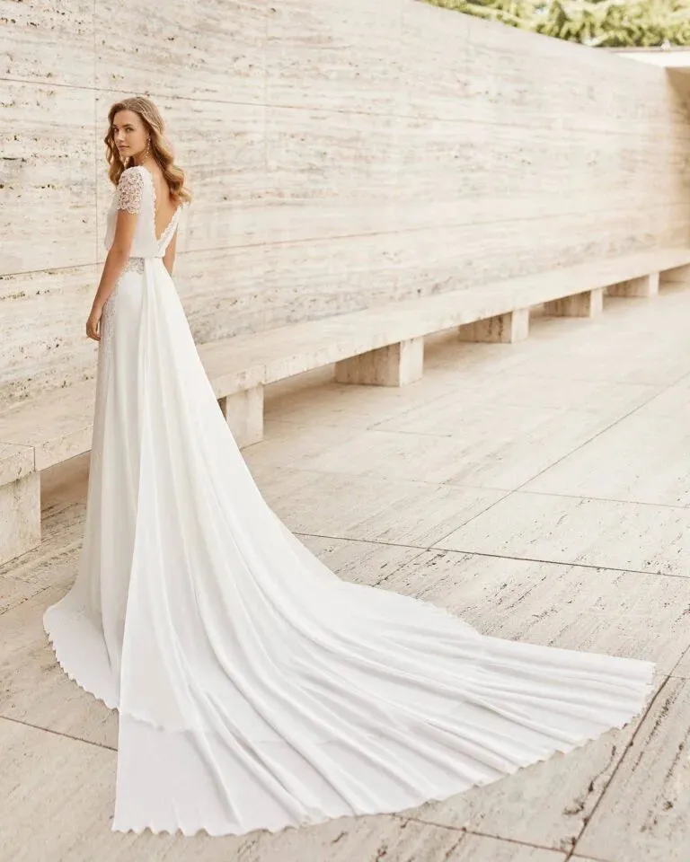 Sophisticated Sheath Wedding Dress with Elegant Long Sleeves, Boat Neckline, and a Flattering Natural Waistline for a Timeless Bridal Look - Image 2