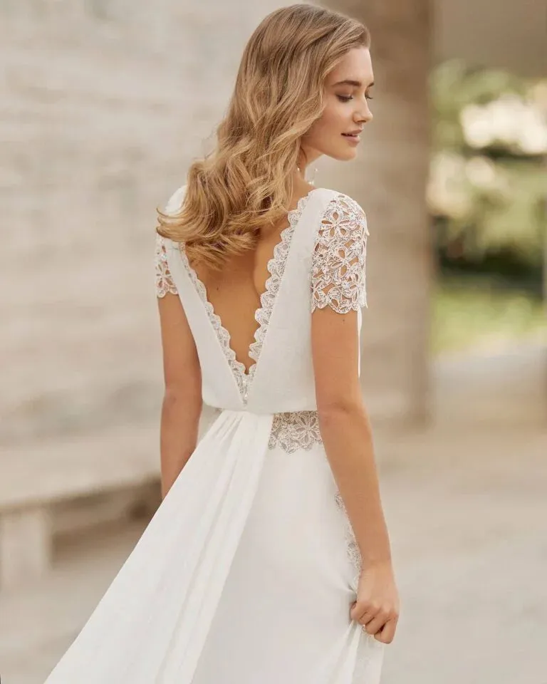Sophisticated Sheath Wedding Dress with Elegant Long Sleeves, Boat Neckline, and a Flattering Natural Waistline for a Timeless Bridal Look - Image 3