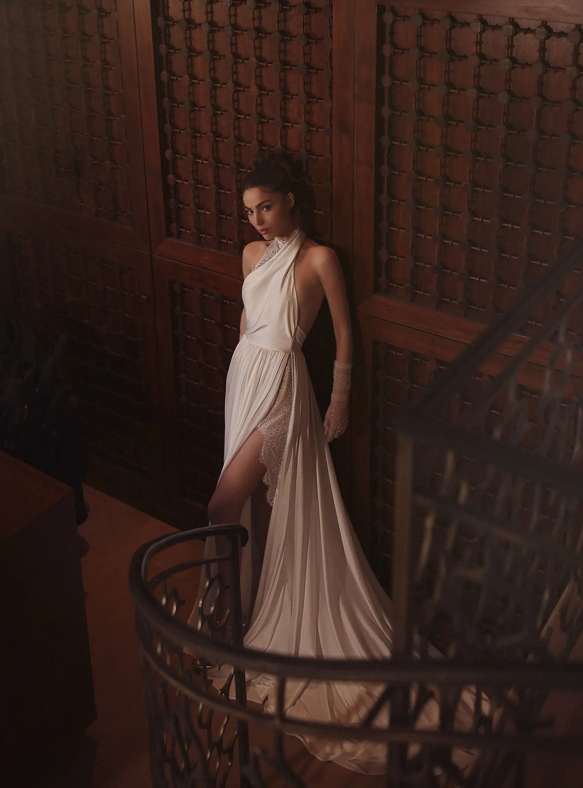 Sophisticated Sheath Wedding Gown with Elegant Lace, Strapless High Neckline, and a Flattering Natural Waistline for a Chic and Timeless Bridal Look - Image 3
