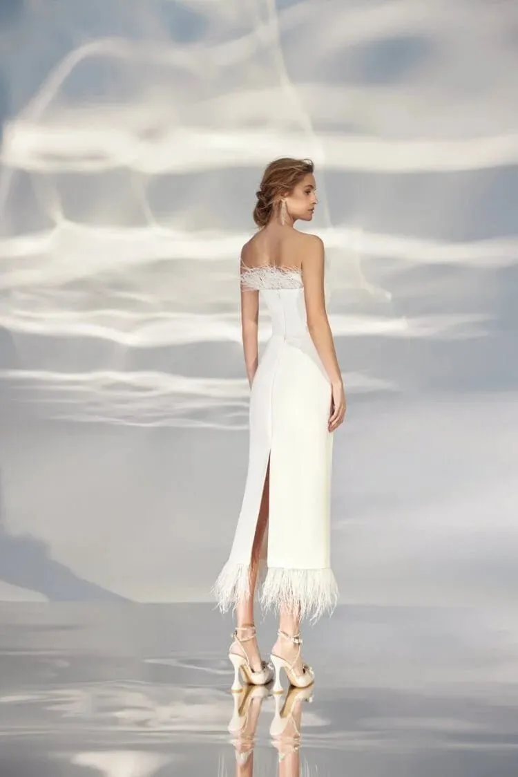 Sophisticated Sheath Wedding Gown with Strapless Boat Neckline and a Flattering Natural Waistline – Modern Bridal Dress - Image 2