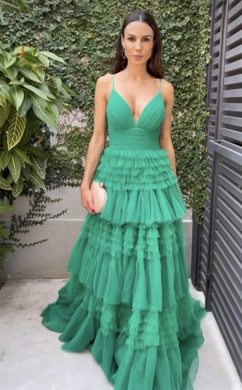 Spaghetti Strap A-line Multilayer Tulle Vestidos De Noche Floor-Length Elegant Sleeveless Prom Dresses - Image 3