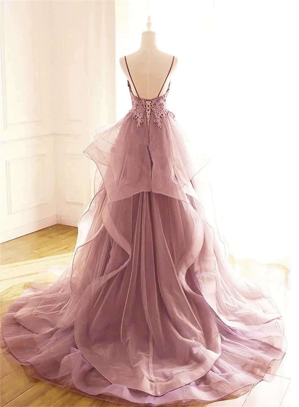 Spaghetti Strap Backless A-line Tulle Vestidos De Noche Elegant Sleeveless Floor-Length Prom Dresses - Image 2