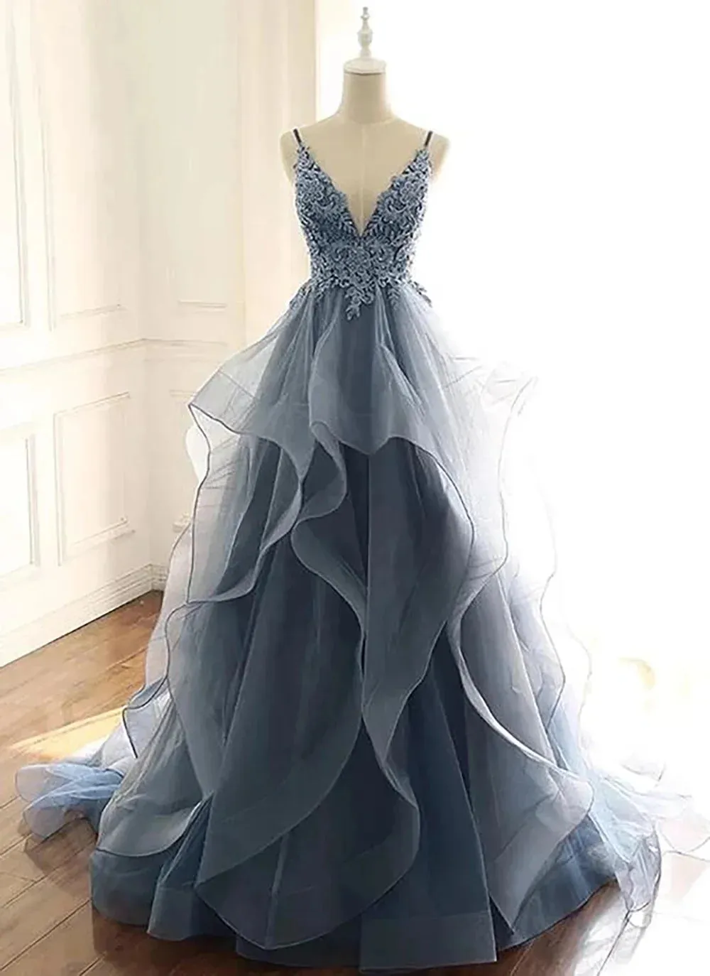 Spaghetti Strap Backless A-line Tulle Vestidos De Noche Elegant Sleeveless Floor-Length Prom Dresses - Image 3