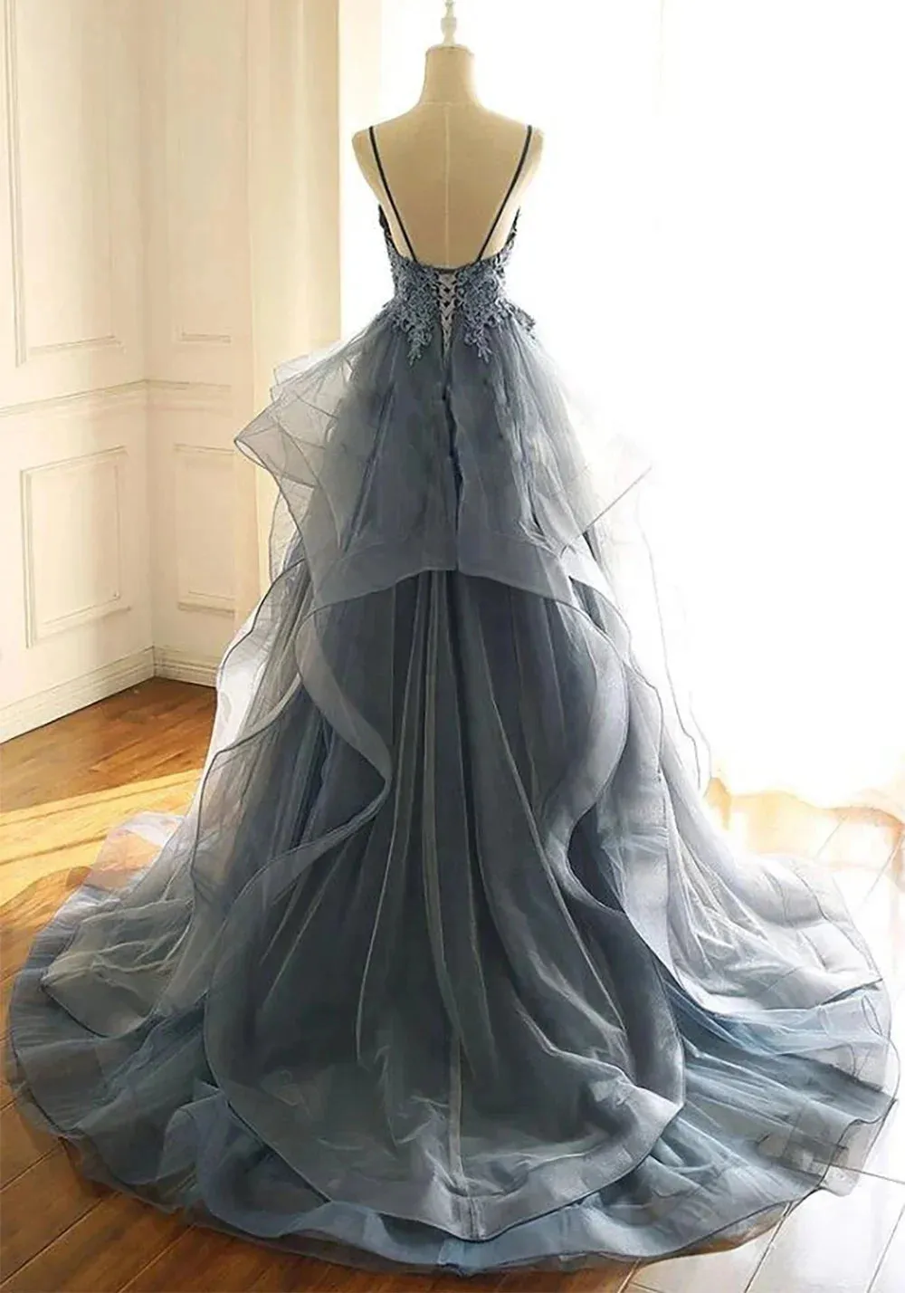 Spaghetti Strap Backless A-line Tulle Vestidos De Noche Elegant Sleeveless Floor-Length Prom Dresses - Image 4