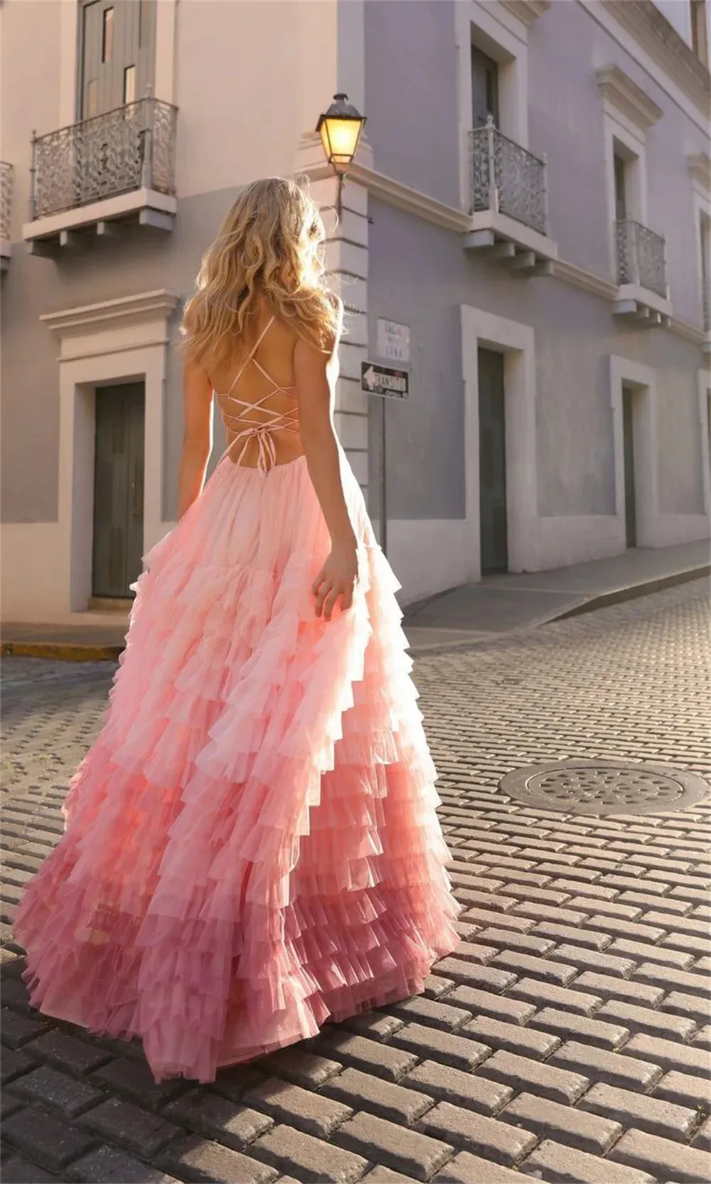 Spaghetti Strap Multilay Gradient Vestidos De Noche Elegant Sleeveless Sexy Side High Split Prom Dresses - Image 2