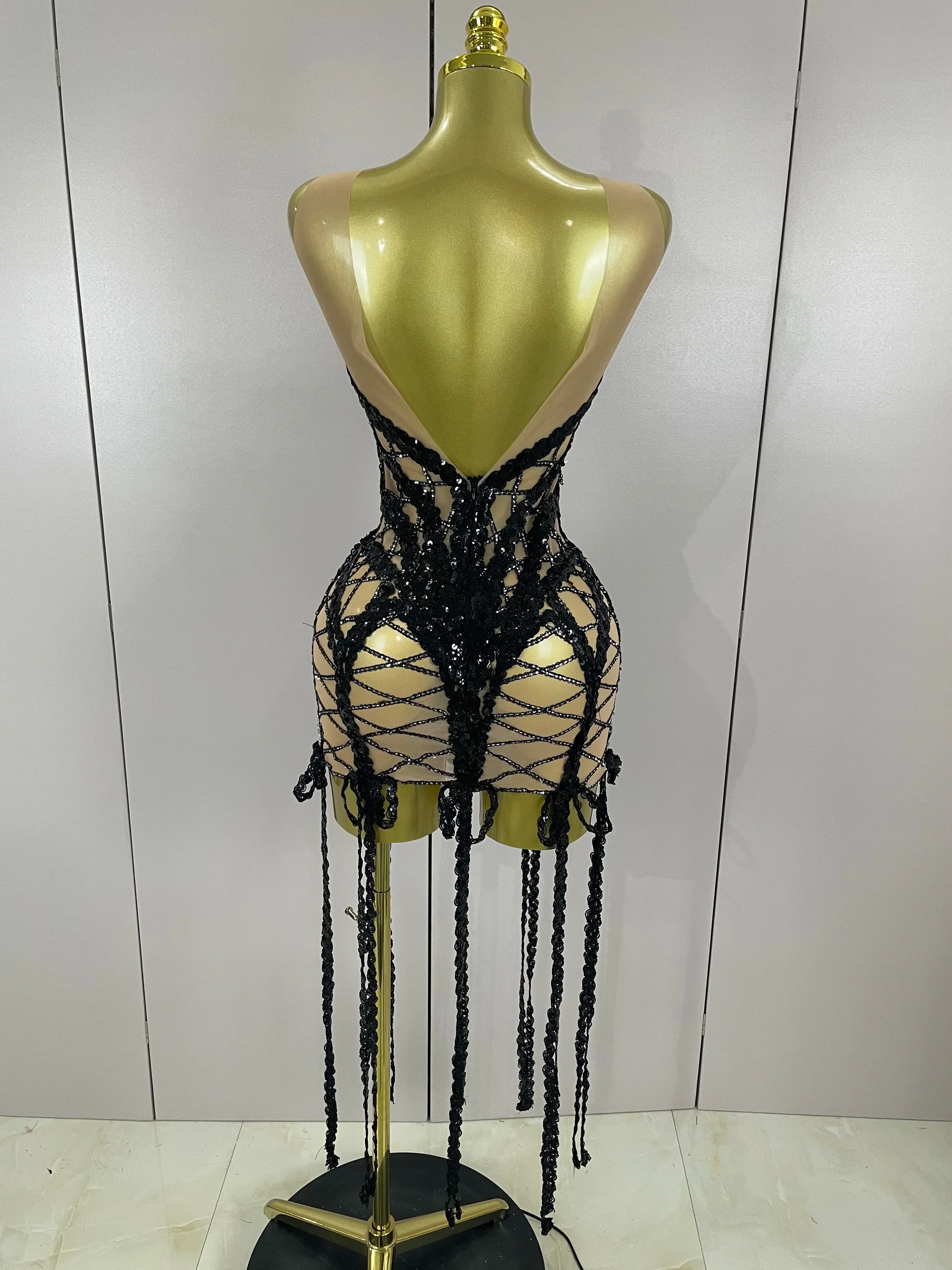 Sparkle Sequins Embroider Diamonds Sleeveless Long Tassel Mini Dress Women Celebrate Evening Birthday Dress Stage Costume - Image 2